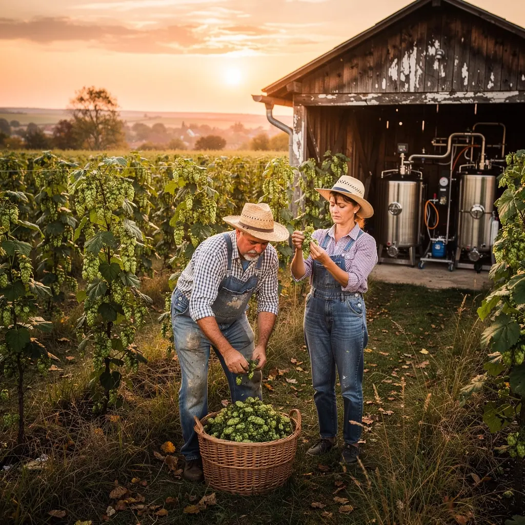 Friss komlóvirágok elrendezve egy tálban, természetes háttér előtt.