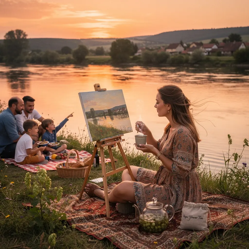 Harmonikus komlóvirág tea, amely finom, zöld színű és aromás.